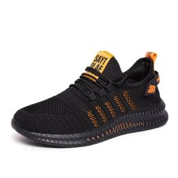 Fashion Men Sneakers Mesh Running Shoes Lac-up Mens Shoes Lightweight Vulcanize Shoes Walking Sneakers Zapatillas Hombre (Color: Black Orange, size: 45)