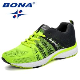 BONA New Running Shoes Women Jogging Sneakers Breathable Mesh Lace-Up Outdoor Training Fitness Sport Shoes Female (Color: Black Royal Blue, size: 7.5)