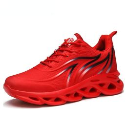 Men's Flame Printed Sneakers Flying Weave Sports Shoes Comfortable Running Shoes Outdoor Men Athletic Shoes (Color: Red, size: 43)