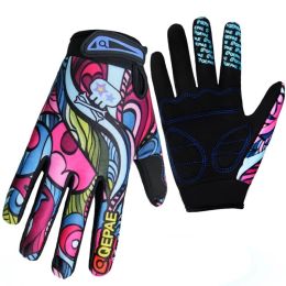 Print Cycling Gloves Bike Bicycle Sports Full Finger Hiking Gloves Mesh GEL Winter Gloves Man Women (Color: As Show, size: L)