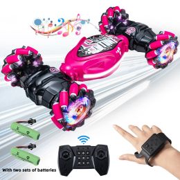 Gesture RC Car; 4WD 2.4G Remote Control Car Foe Boys And Adults; Hand Controlled RC Car; All Terrains Monster Trucks For Boys Gusture RC Stunt Car 360 (Color: Red[Two Battery])