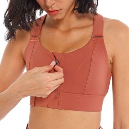 Women Sports Bras Tights Crop Top Yoga Vest Front Zipper Plus Size Adjustable Strap Shockproof Gym Fitness Athletic Brassiere (Color: E77-4, size: 3Xl)