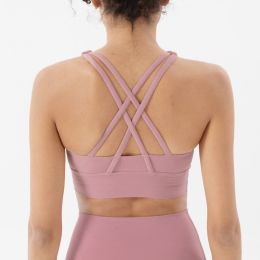 Nylon Top Women Bra Sexy Top Woman Breathable Underwear Women Fitness Yoga Sports Bra For Women Gym 22 Colors (Color: Pink Purple, size: Xl)
