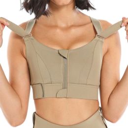 Women Sports Bras Tights Crop Top Yoga Vest Front Zipper Plus Size Adjustable Strap Shockproof Gym Fitness Athletic Brassiere (Color: E77-2, size: 3Xl)