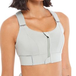 Women Sports Bras Tights Crop Top Yoga Vest Front Zipper Plus Size Adjustable Strap Shockproof Gym Fitness Athletic Brassiere (Color: E77-3, size: 2Xl)