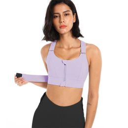 Women Sports Bras Tights Crop Top Yoga Vest Front Zipper Plus Size Adjustable Strap Shockproof Gym Fitness Athletic Brassiere (Color: E77-5, size: 2Xl)
