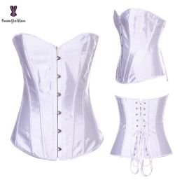 Sexy Women Steampunk Clothing Gothic Plus Size Corsets Lace Up Boned Overbust Bustier Waist Cincher Body Shaper Corselet S-6XL (Color: 818 White, size: M)