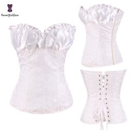 Sexy Women Steampunk Clothing Gothic Plus Size Corsets Lace Up Boned Overbust Bustier Waist Cincher Body Shaper Corselet S-6XL (Color: 864 White, size: Xxl)