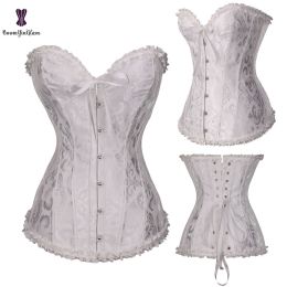 Sexy Women Steampunk Clothing Gothic Plus Size Corsets Lace Up Boned Overbust Bustier Waist Cincher Body Shaper Corselet S-6XL (Color: 810 White, size: L)