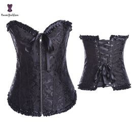 Sexy Women Steampunk Clothing Gothic Plus Size Corsets Lace Up Boned Overbust Bustier Waist Cincher Body Shaper Corselet S-6XL (Color: 819 Black, size: Xl)