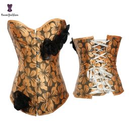 Sexy Women Steampunk Clothing Gothic Plus Size Corsets Lace Up Boned Overbust Bustier Waist Cincher Body Shaper Corselet S-6XL (Color: 825 Yellow, size: Xxl)