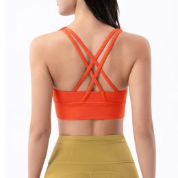 Nylon Top Women Bra Sexy Top Woman Breathable Underwear Women Fitness Yoga Sports Bra For Women Gym 22 Colors (Color: Orange, size: Xl)