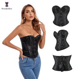 Sexy Women Steampunk Clothing Gothic Plus Size Corsets Lace Up Boned Overbust Bustier Waist Cincher Body Shaper Corselet S-6XL (Color: 883 Black, size: Xl)