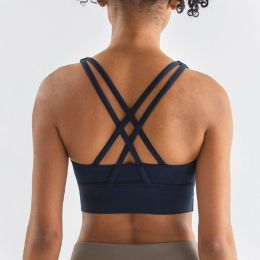 Nylon Top Women Bra Sexy Top Woman Breathable Underwear Women Fitness Yoga Sports Bra For Women Gym 22 Colors (Color: Dark Blue, size: Xl)