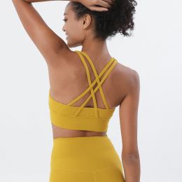 Nylon Top Women Bra Sexy Top Woman Breathable Underwear Women Fitness Yoga Sports Bra For Women Gym 22 Colors (Color: Bee Yellow, size: Xl)