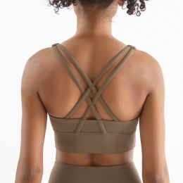 Nylon Top Women Bra Sexy Top Woman Breathable Underwear Women Fitness Yoga Sports Bra For Women Gym 22 Colors (Color: Cocoa, size: Xl)
