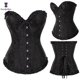 Sexy Women Steampunk Clothing Gothic Plus Size Corsets Lace Up Boned Overbust Bustier Waist Cincher Body Shaper Corselet S-6XL (Color: 810 Black, size: 6Xl)