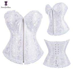 Sexy Women Steampunk Clothing Gothic Plus Size Corsets Lace Up Boned Overbust Bustier Waist Cincher Body Shaper Corselet S-6XL (Color: 819 White, size: Xl)