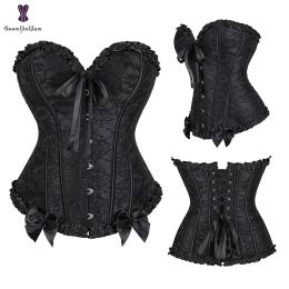 Sexy Women Steampunk Clothing Gothic Plus Size Corsets Lace Up Boned Overbust Bustier Waist Cincher Body Shaper Corselet S-6XL (Color: 805 Black, size: Xxl)