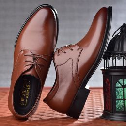 Men Leather Shoes Business Dress Shoes All-Match Casual Shoes Shock-Absorbing Footwear Wear-Resistant (Color: Black, size: 42)