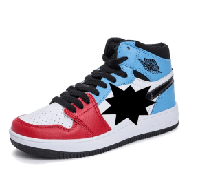 JJ tiger Spring and autumn men and women sports shoes fashion high top leisure sports shoes(35-45 Optional) (Color: White Blue, size: 42)