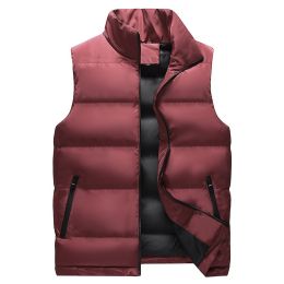 Winter new down vest large size loose casual sports vest men's solid color warm down cotton vest coat sportswear (Color: Red, size: Xl)