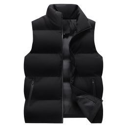 Winter new down vest large size loose casual sports vest men's solid color warm down cotton vest coat sportswear (Color: Black, size: Xl)