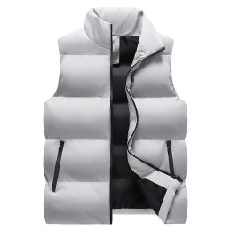 Winter new down vest large size loose casual sports vest men's solid color warm down cotton vest coat sportswear (Color: Gray, size: Xxxl)