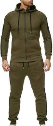 Men's2 Pieces Jacket & Pants Jogging Suits Sweatsuit Sportswear Casual Outfits Suit Full Zip Sports Sweatsuits (Color: Green, size: Xl)