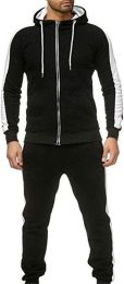 Men's2 Pieces Jacket & Pants Jogging Suits Sweatsuit Sportswear Casual Outfits Suit Full Zip Sports Sweatsuits (Color: Black, size: Xl)