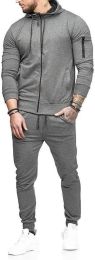 Mens 2 Piece Tracksuit Zipper Hoodie Pants Athletic Tracksuits Casual Hooded Outdoor Sport Suits (Color: Grey, size: Xxl)