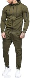 Mens 2 Piece Tracksuit Zipper Hoodie Pants Athletic Tracksuits Casual Hooded Outdoor Sport Suits (Color: Green, size: Xxl)