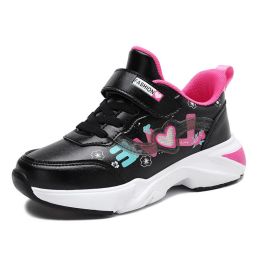 Kids Sport Shoes Waterproof Running Shoes Girls Sneakers Tenis Infantil Pink Breathable Antislip Children Shoes Chaussure Enfant (Color: Black Girls Sneaker, size: 34)