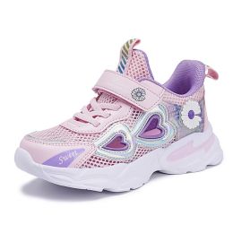 Kids Sneakers Girls Breathable Mesh Sport Shoes Non-slip Running Shoes Slip-on Children Light Casual Walking Shoe Tenis Infantil (Color: Purple Girls Shoes, size: 12.5)