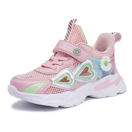 Kids Sneakers Girls Breathable Mesh Sport Shoes Non-slip Running Shoes Slip-on Children Light Casual Walking Shoe Tenis Infantil (Color: Pink Girls Shoes, size: 1)