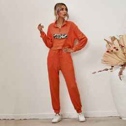 Autumn and Winter New European and American Women's Fashion Leopard Print Long-sleeved Home Wear Casual Suit (Color: Orange, size: Xxl)