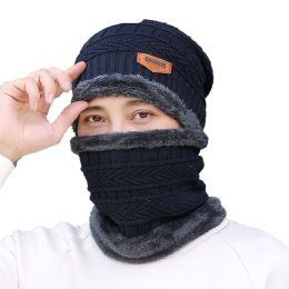 Autumn and Winter Hat and Velvet Warm Men and Women of The Same Style Cycling Ear Protectors Pullover Knitted Hat (Color: Blue)