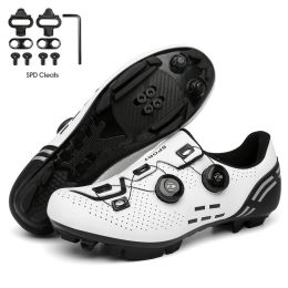 Ultralight Cycling Shoes Mtb Carbon Fiber Road Bike Boots Men Mountain Bicycle SPD Cleats Shoes Women Biking Speed Flat Sneaker (Color: White Mtb Cleats, size: 38)