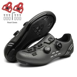 Ultralight Cycling Shoes Mtb Carbon Fiber Road Bike Boots Men Mountain Bicycle SPD Cleats Shoes Women Biking Speed Flat Sneaker (Color: Grey Road Cleats, size: 38)