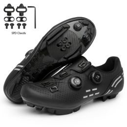 Ultralight Cycling Shoes Mtb Carbon Fiber Road Bike Boots Men Mountain Bicycle SPD Cleats Shoes Women Biking Speed Flat Sneaker (Color: Black Mtb Cleats, size: 39)