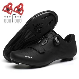 Ultralight Cycling Shoes Mtb Carbon Fiber Road Bike Boots Men Mountain Bicycle SPD Cleats Shoes Women Biking Speed Flat Sneaker (Color: Full Black Road, size: 47)