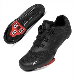 2022 MTB Cycling Shoes Men Self-locking Cleats Speed Road Bike Sneakers Flat Racing Women SPD Mountain Bicycle Shoes for Shimano (Color: Black Road, size: 42)