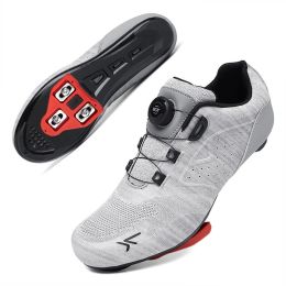 2022 MTB Cycling Shoes Men Self-locking Cleats Speed Road Bike Sneakers Flat Racing Women SPD Mountain Bicycle Shoes for Shimano (Color: Light Grey Road, size: 40)