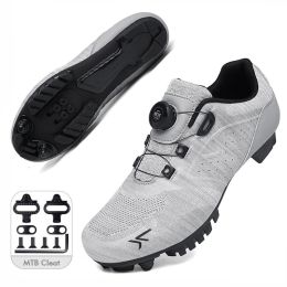 2022 MTB Cycling Shoes Men Self-locking Cleats Speed Road Bike Sneakers Flat Racing Women SPD Mountain Bicycle Shoes for Shimano (Color: Light Grey Mtb, size: 45)