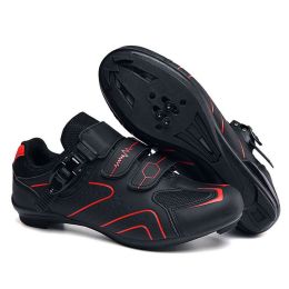 Cycling Sneaker Men Mtb Shoes Self-Locking Cleat Road Bike Boots Flat Bicycle Speed Sneaker Racing Women SPD Pedal Cycling Shoes (Color: Red Road, size: 39)