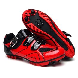 Cycling Sneaker Men Mtb Shoes Self-Locking Cleat Road Bike Boots Flat Bicycle Speed Sneaker Racing Women SPD Pedal Cycling Shoes (Color: Red Mtb, size: 37)
