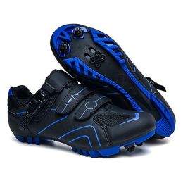 Cycling Sneaker Men Mtb Shoes Self-Locking Cleat Road Bike Boots Flat Bicycle Speed Sneaker Racing Women SPD Pedal Cycling Shoes (Color: Black-Blue Mtb, size: 39)