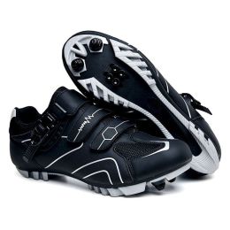 Cycling Sneaker Men Mtb Shoes Self-Locking Cleat Road Bike Boots Flat Bicycle Speed Sneaker Racing Women SPD Pedal Cycling Shoes (Color: Black-Silver Mtb, size: 45)