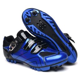 Cycling Sneaker Men Mtb Shoes Self-Locking Cleat Road Bike Boots Flat Bicycle Speed Sneaker Racing Women SPD Pedal Cycling Shoes (Color: Blue Mtb, size: 38)