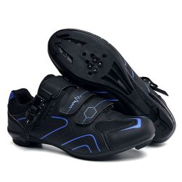 Cycling Sneaker Men Mtb Shoes Self-Locking Cleat Road Bike Boots Flat Bicycle Speed Sneaker Racing Women SPD Pedal Cycling Shoes (Color: Blue Road, size: 41)